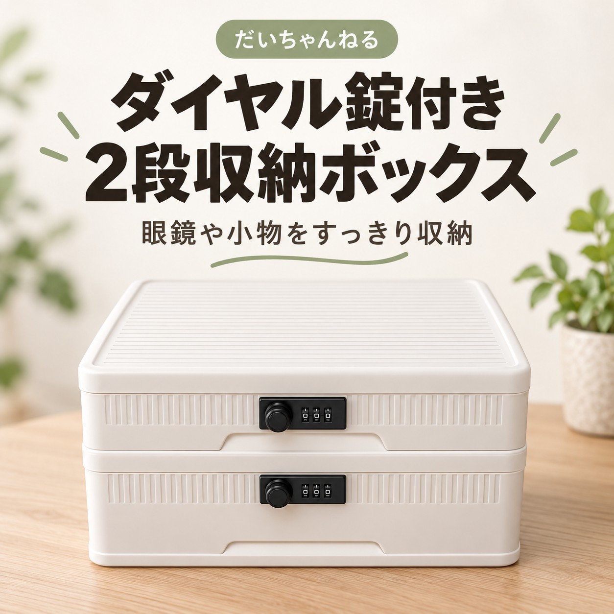 ダイヤル錠付き2段収納ボックス。眼鏡や小物をすっきり収納